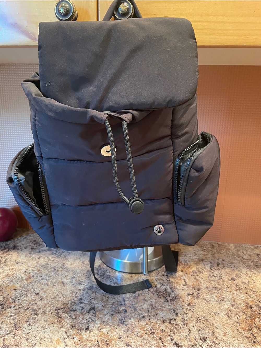 BearPaw Black Quilted Backpack with Side Pockets